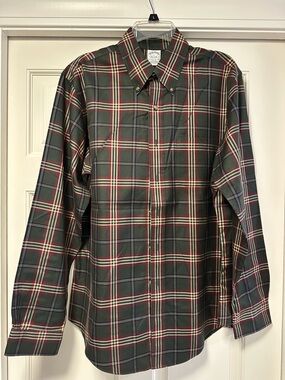 Brooks Brothers Green Plaid Button-Down Shirt with Red and Cream Stripes